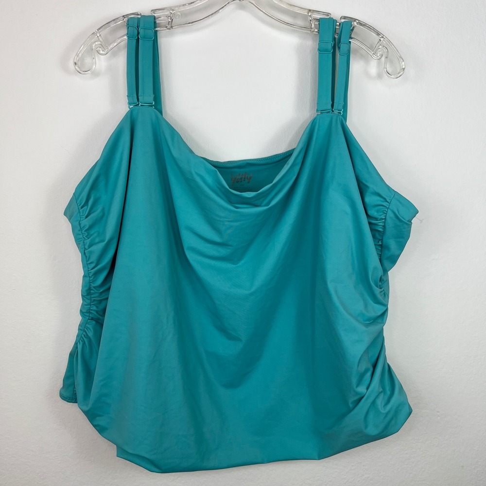 Yitty Fabletics Women's Swim Top Tankini 6X New Blue Teal Strappy Ruched
